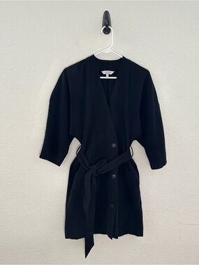 & Other Stories Dress Womens 6 Black Linen Blend Button Belted Kimono Mini
